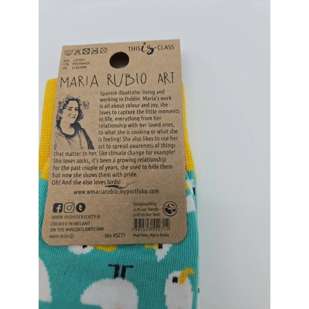 Irish Socksciety Seagull Socks Maria Rubio Art NWT Funny Novelty Crew Size 8-12